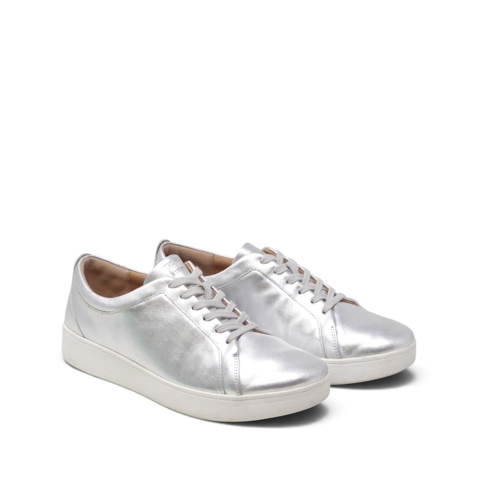 FitFlop Women Sneakers Metallic Silver Rally Leather Lace Up Low Top Size 9
